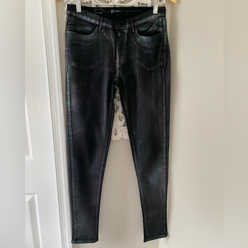 Levi's womens rare dark rainbow oilslick skinny jeans goth grunge waxed